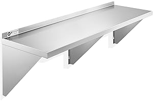 KUTLER Stainless Steel Shelf - 18" x 60", NSF Commercial Wall Mount Shelves with Backsplash, Floating Metal Shelving for Restaurant, Kitchen, Home