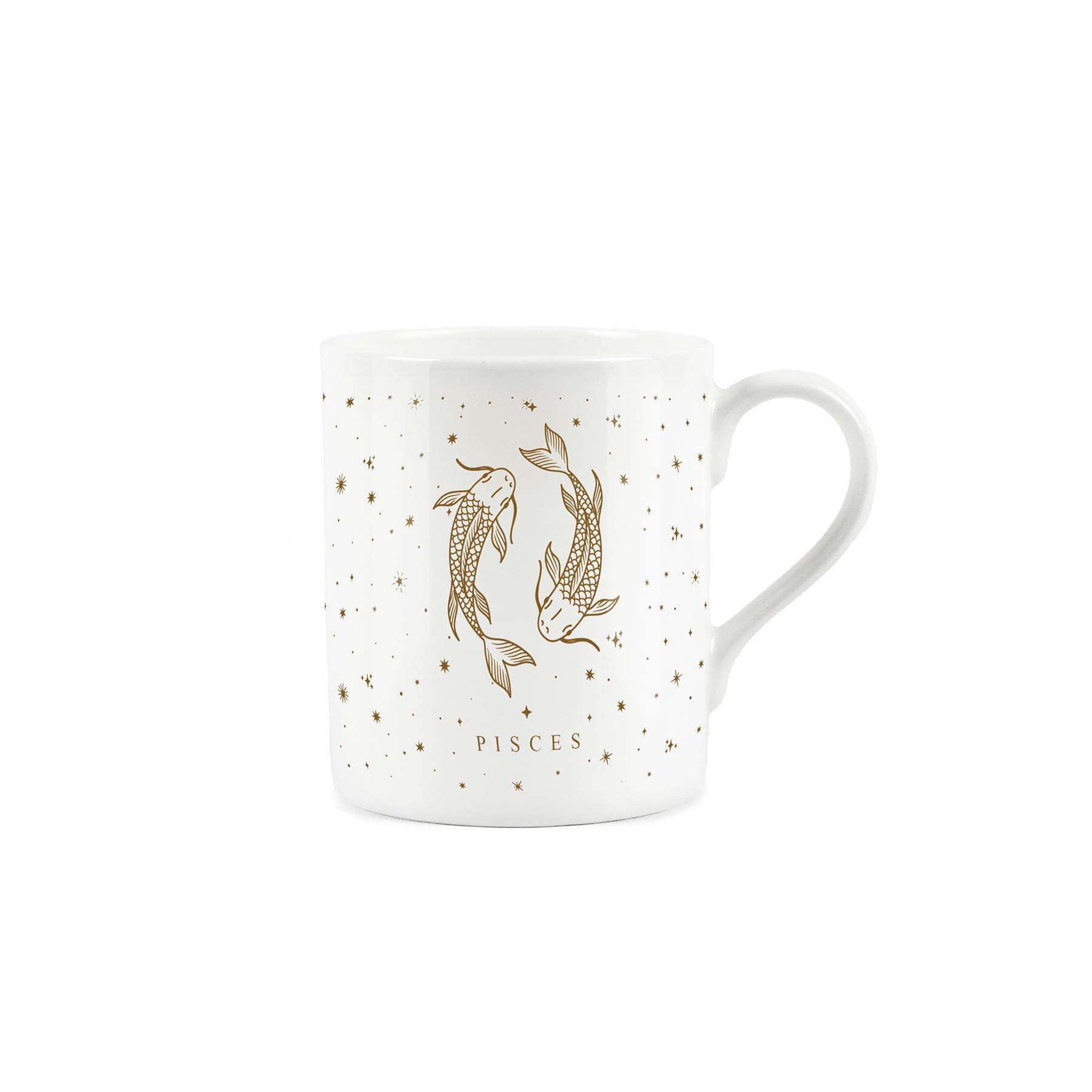 Purely Home Pisces Gold Star Sign Mug - Small Fine Bone China White Mug Coffee/Tea Present Zodiac Gift