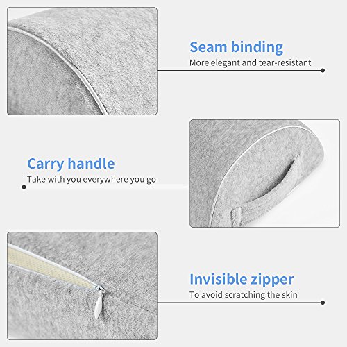 Jiaao Upgraded Half Moon Bolster Pillow, Orthopedic Knee Pillow for Pain Relief, Top Rated Memory Foam Leg Elevator for Side & Back Sleepers, Removable Velvet Cover with Invisible Zipper, Light Grey