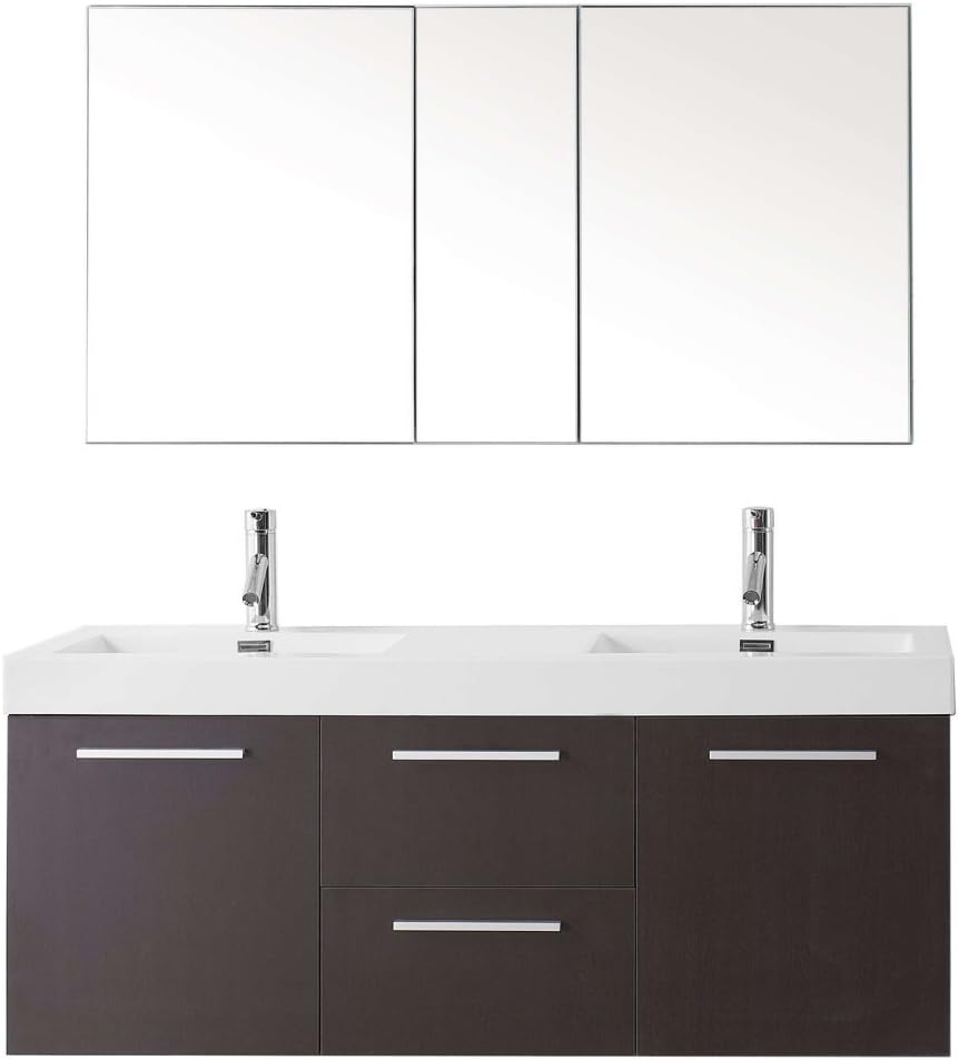 Virtu Usa Midori 54 Inch Double Sink Bathroom Vanity Set In Wenge W Integrated Square Sink White Polymarble Countertop Single Hole Polished Chrome No Mirror Jd 50154 Wg Amazon Com