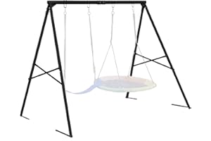 Hishine Swing Stand Metal Frame for Backyard, Heavy Duty Full Steel A-Frame with Ground Stakes, Fits 2 Swings Extra Large Outdoor 550lbs (Black)