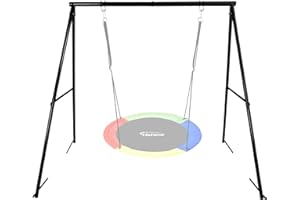 Hishine Swing Stand for Porch Outdoor Heavy Duty Swing Frame, Full Steel Metal Frame with 4 Ground Pegs, 71" Height Holds Up to 550lbs, Black (Swing NOT Included)