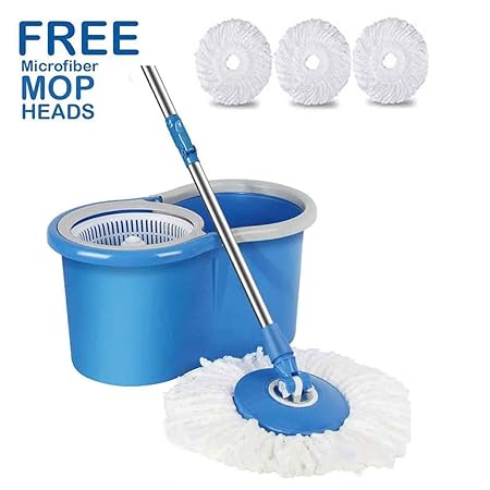 Trade Vast Steel and Plastic Mop with 360 Degree Spin 3 Heads Microfiber Spinning Rotating Head