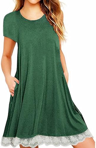 Fmolucity Women's Short Sleeve Lace Tunic Dress with Pocket Summer Casual Swing T Shirt Dress for Legging