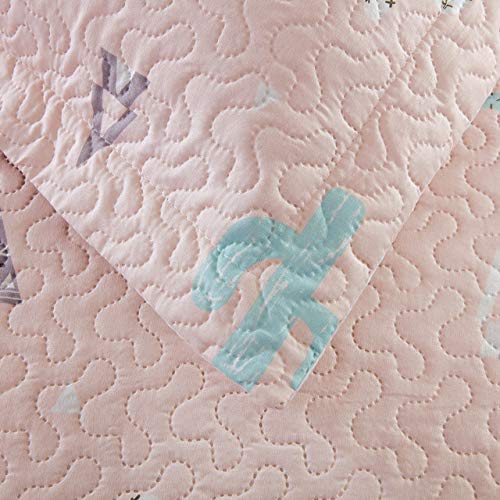 3 Pieces Girls Cute Cartoon Cactus Quilt Set Coverlet Twin Size,Colorful Cacti Succulent Plants Pyramids Reversible Printed Quilted Bedspread Bedding Sets with 2 Pillow Sham (Twin, Pink Cactus)