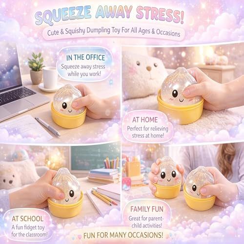 SLEEPHEAD®New Mystery Dumpling Squishy, Rare Glitter Dumpling Squishy– Random Surprise Stress Dumplings in Mini Steamer Basket (Color Random*3)