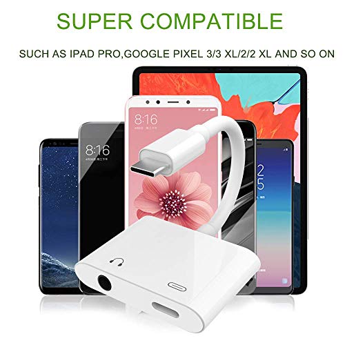 2 in 1 USB C to 3.5mm Adapter, Type C to 3.5mm Headphone Jack and Charging Adapter Compatible with Google Pixel 2/2XL/3/3XL Essential HTC U11 LG G6/V20