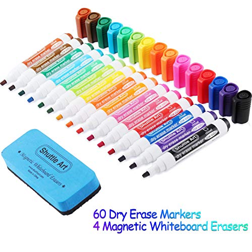 Dry Erase Markers, 60 Pack Shuttle Art 15 Colors Bulk White Board