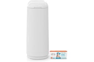Diaper Genie Essence Pail, White with 18 Easy Roll Refill Bags