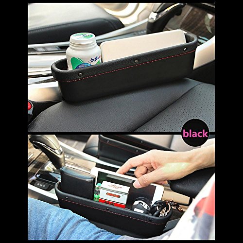 BleuMoo Leather Car Seat Crevice Storage Box Auto Seat Gap Pocket Organizer Contact Boxes for Phone Card Cigarettes Storage (Black)