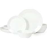 Martha Stewart Opalton 18-Piece Dinnerware Set &ndash; Chip and Break Resistant Opal Glass Plates and Bowls, Lightweight White Dinner Set for 6, Microwave and Dishwasher Safe