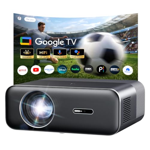 Boldever 1500 ANSI Google TV Smart Projector, 4K Projector with WiFi and Bluetooth, 20W HiFi Speaker, Auto Focus & Auto Keystone, HDR10, Portable Movie Projecteur for Outdoor and Indoor Home Theater