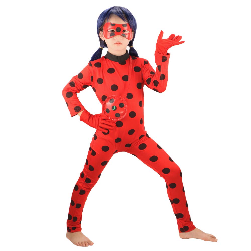 Ladybug Girls Costume Cosplay Jumpsuit for Halloween Birthday Party Set 5pcs/Bag Red