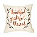 Fahrendom Rustic Fall Sign Thankful Grateful Blessed Laurel Wreath Thanksgiving Gift Autumn Seasonal Quote Cotton Linen Home Decorative Throw Pillow Case Cushion Cover with Words for Sofa Couch 18 x 1