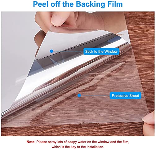 Tain-Free Mirror Window Film 99% Anti-UV, Anti-Heat, Anti-Gaze Temperature Control, Privacy Protection Adhesive Film for Windows, Home, Office, Store (Silver, 90 x 400 cm)