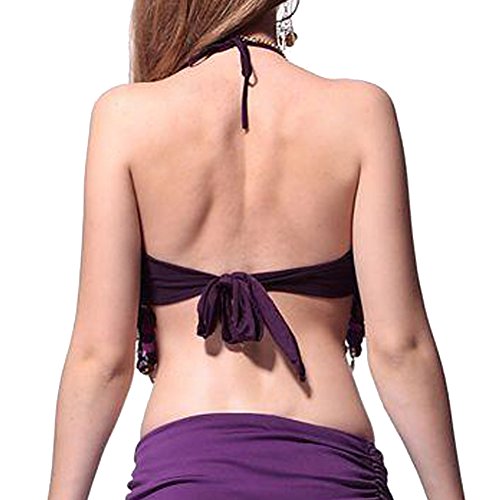 Wuchieal Sequin Halter Bra Top Salsa Belly Dance Boho Festival Clubbing Tribal Bra BH Top (One Size, Purple with Colorful Beads)