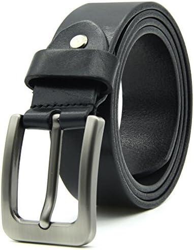 Full Grain Leather Belt for Men with Brushed Pin Buckle,35mm Wide, Gift Box