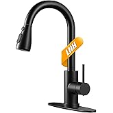 Black Kitchen Faucet with Sprayer-High Arc Kitchen Faucets Black Spring Commercial Kitchen Sink Faucet Single Handle Kitchen Sink Faucets 1 Hole Or 3 Hole Compatible.