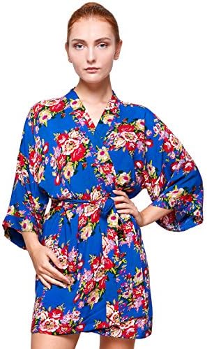 Bridesmaid Robes and Set Of Robes, Bridal Robe, Cotton Kimono Robes (Regular 34", Vivid Blue)
