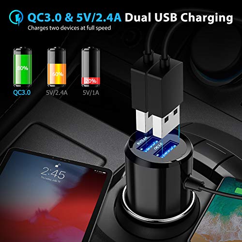 Tecboss Bluetooth FM Transmitter for Car, Upgraded Bluetooth 5.0 Wireless Car Radio Adapter with QC3.0 &5V/2.4A Fast Charging, Hands Free Car Kit, Music Streaming, Connects 2 Phones Simultaneously - Thumbnail 2