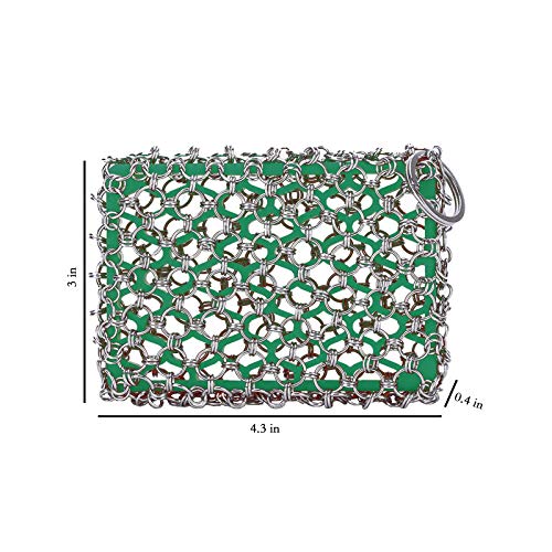 Cast Iron Skillet Cleaner Brush,Premium 316L Stainless Steel Chainmail Cleaning Scrubber Set with Silicone Insert,Kitchen Brush for Sink,Pot, Pan, Pre-Seasoned Pan,Dutch Ovens Waffle Pans Scraper