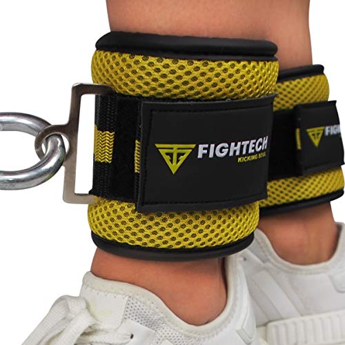 FIGHTECH Ankle Straps for Cable Machines | Fitness Ankle Cuffs for Women & Men | Gym Cable Attachments for Glute and Leg Workouts | Must-Have Gym Accessories for Women & Men (x3m Yellow)