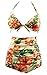 Cocoship Retro Peach Hibiscus & Beige Floral Halter High Waisted Bikini Bathing Suit Swimsuit XXL(FBA)
