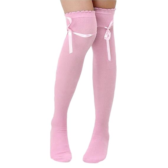 Pinksee Women's Thigh Stocking Long Knitted Boot Socks Bowknot Ribbon
