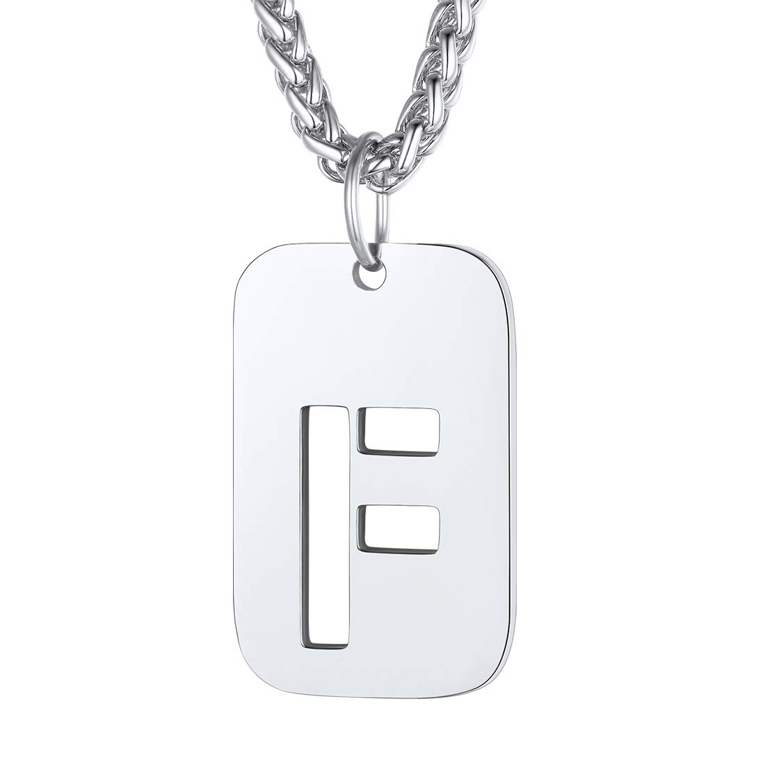 FindChic Men's Dog Tag Necklace Initial Pendant Silver Necklace Letters