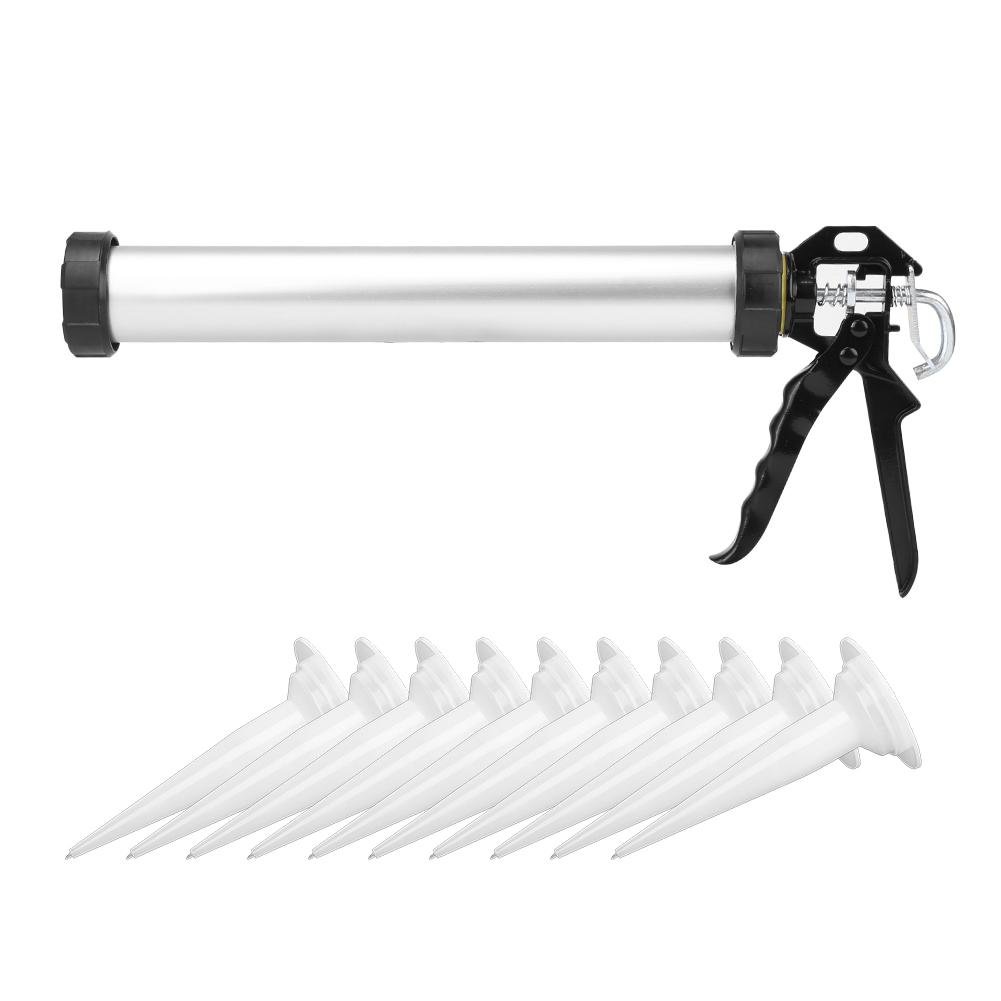 Qinlorgo Caulking Tool,1Pc Aluminum Tube Silicone Caulking Gun 600Ml Caulk Tool With 10 Nozzles