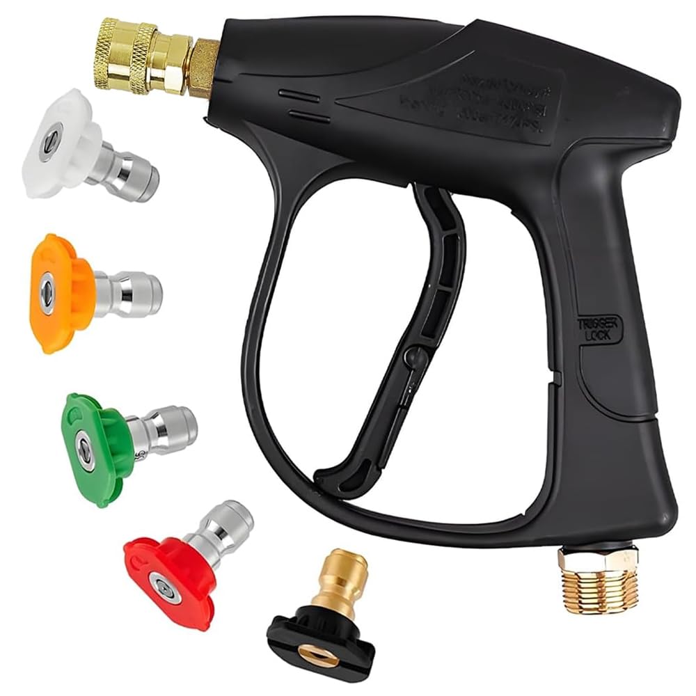 Stubby Pressure Washer Gun, Jet Wash Gun, with 5 Pressure Washer Nozzles Tips M22 Metric Thread for Car Cleaning