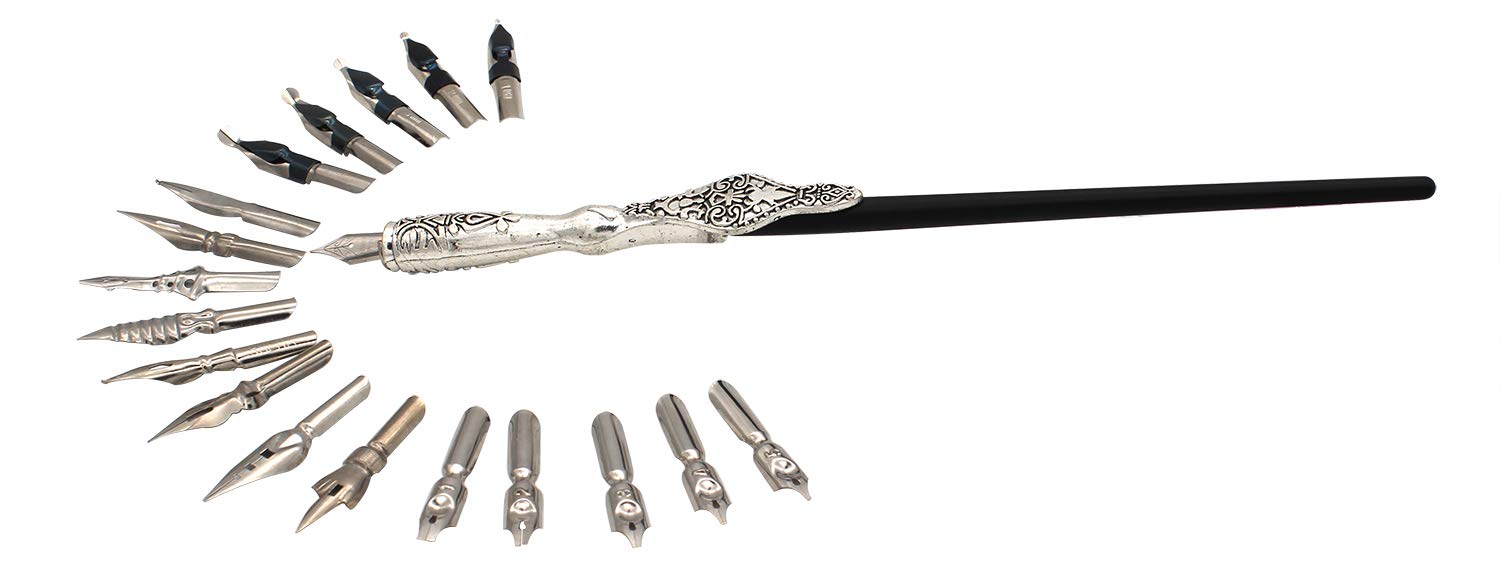Gullor Calligraphy Pens Set - Dip Pen Handcrafted Calligraphy Set with 18 Nibs, Silver