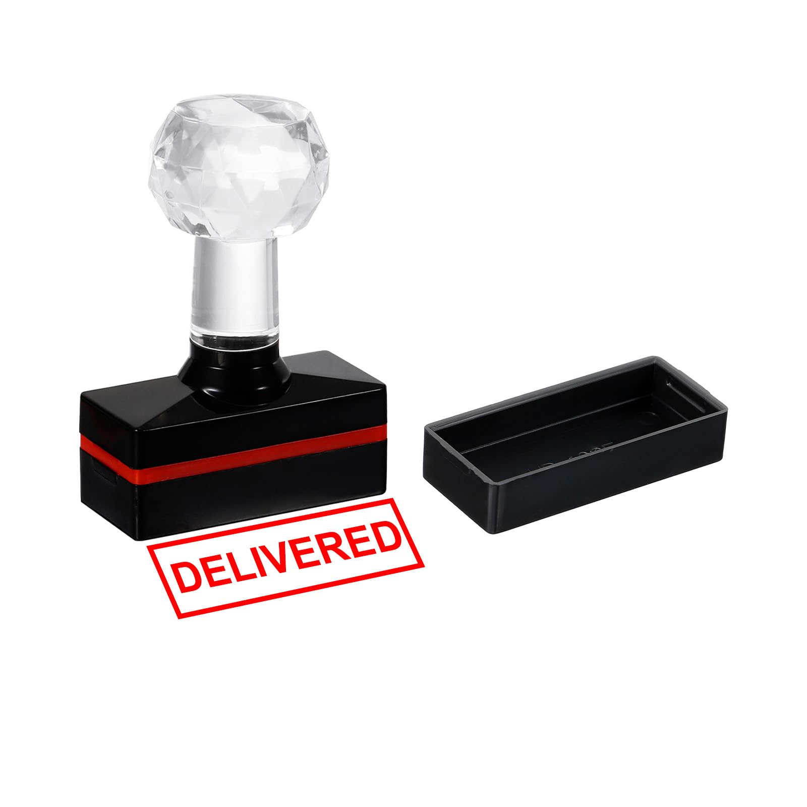 PATIKIL Delivered Stamp Self Inking, Red Ink Office Stamps Pre Inked Message Stamp Refillable Business Stamp, Black