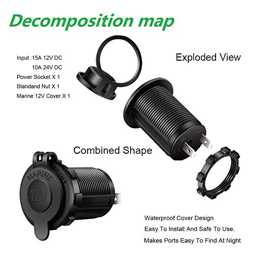 2 Pack Cigarette Lighter Socket Car Marine Motorcycle ATV RV Lighter Socket Power Outlet Socket Receptacle 12V Waterproof Plug - Thumbnail 4