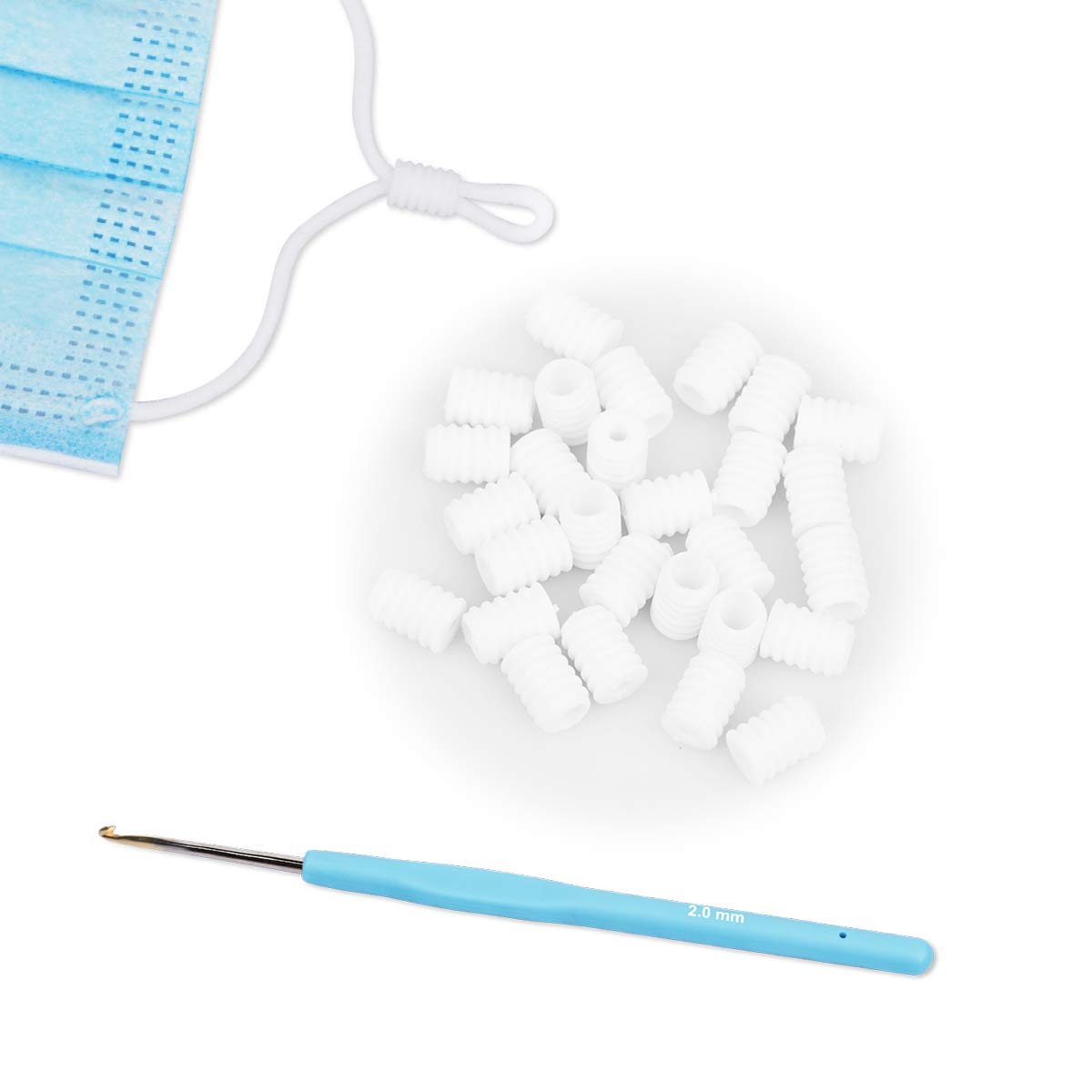 AURIZE Elastic Cord Stopper Strap Adjuster for Mask 50 Pcs (White)