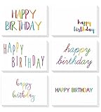 Birthday Cards Bulk - 48-Pack Blank Birthday Cards, Happy Birthday Greeting Cards, 6 Colorful Rainbow Font Designs, Envelopes Included, 4 x 6 Inches