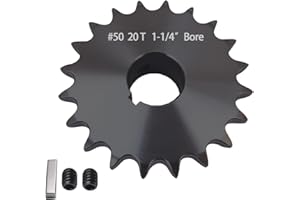#50 Roller Chain Sprocket 20 Tooth 1-1/4" Bore (1/4" Keyway) Black Oxide with 2 Set Screws & Key Included for Conveyor Farm E