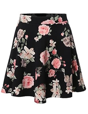 Made by Emma MBE Women's Floral Elasticized Waistband Swing Skater A-Lined Skirt