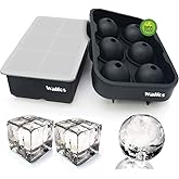 Walfos Silicone Ice Cube Tray Set, Sphere Ice Ball and Large Square Ice Cube Tray with Lid, Easy to Pop Out, Prefect for for 