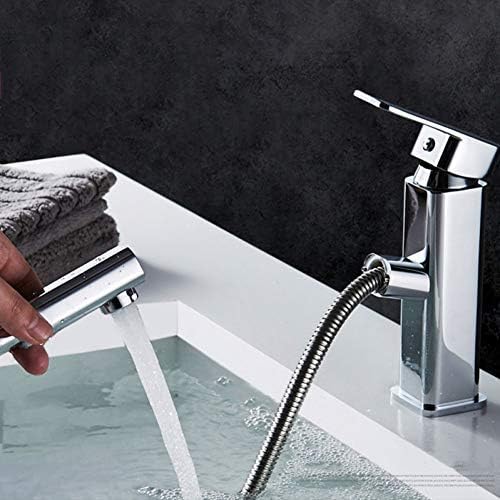 Faucet Brass Pull Out Bathroom Basin Faucet Cold and Hot Water Mixer Single Handle Single Hole Flexible Hair Washing Tap