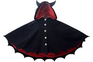 DUNHAO COS Lolita New Devil Ears Bat Cloak Shawl Woolen Coat Cosplay Female Autumn Winter Coat Black