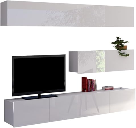 Moderne Wohnwand Calabrini Viii Anbauwand Mediawand Tv Lowboard Wandregal Wohnzimmerschrank Fernsehschrank Weiss Weiss Hochglanz Amazon De Kuche Haushalt