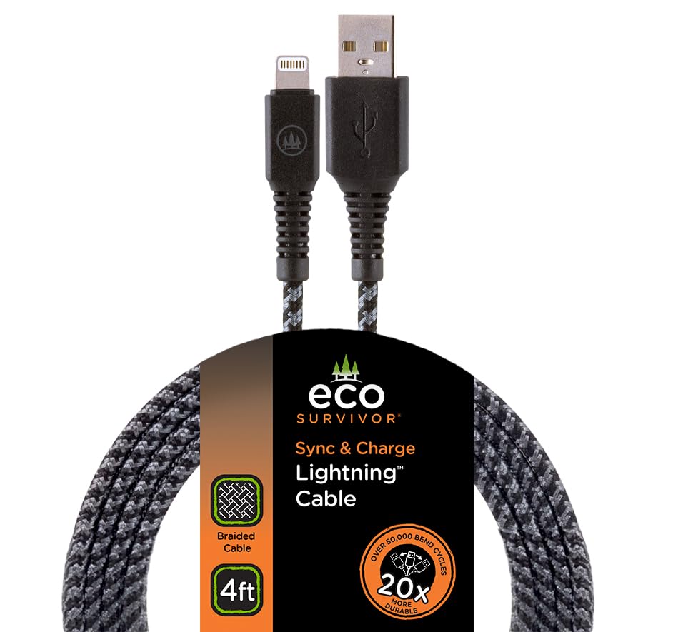 Eco Survivor USB C to Lightning Cable 4Ft, iPhone Charger Cord for 14/13/12 Series, Airpod Pro Charger, Lightning Charger Cables for iPhone 14, Short iPhone Charging Cord, Nylon Braided Cord, 37597