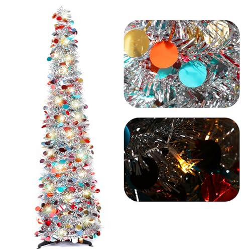 Photo 1 of Christmas Tree with LED Light, 5Ft Artificial Christmas Tree Decorations Pencil Xmas Tree for Home Party Office Fireplace Holiday Decorations Valentines Day Lights Decoration Gifts for Mom