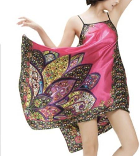 THJ-C Women's Bohemian Style Silk Night Gown [Rose] Adjustable Shoulder Strap