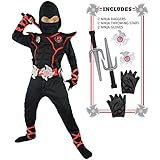 Spooktacular Creations Halloween Ninja Costume, Black Ninja Outfit Set for Kids, Halloween Costumes with Accessories for Boys Dress Up and Role Play Party (Small, 5-7 yrs)