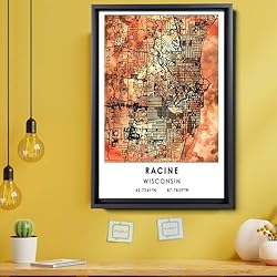 Racine Map Poster, Wisconsin Map Art Poster, Map