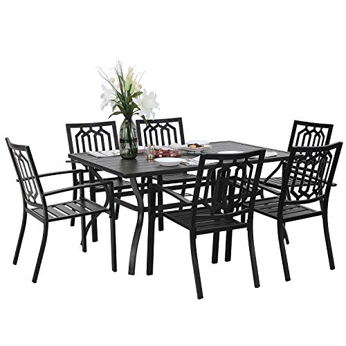 PHIVILLA 7 Piece Metal Outdoor Patio Dining Bistro Sets with Umbrella Hole – 60″ x 3 ...