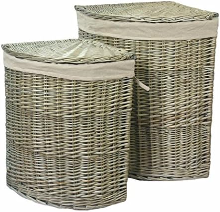 Red Hamper Antique Wash Corner Laundry Basket, Willow, Wicker, 50 x 33 x 50 cm