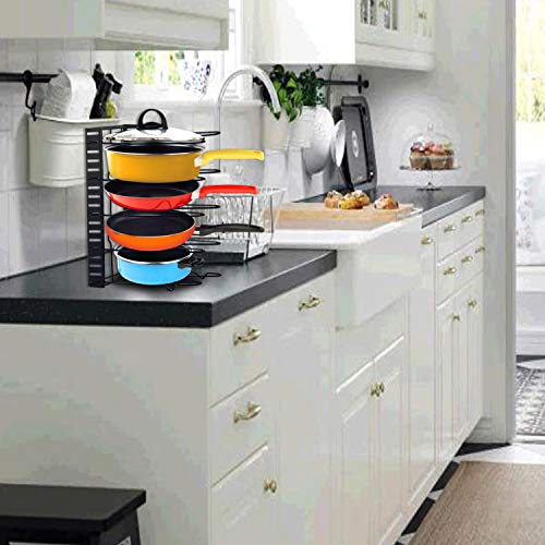 Mocoum Frying Pan Organizer Rack, Height Adjustable Pot and Pan Rack Organizer Cast Iron Skillets Pot Bakeware Plate Lid Holder for Kitchen, Counter, Cabinet, Pantry Storage and Organization - Thumbnail 6